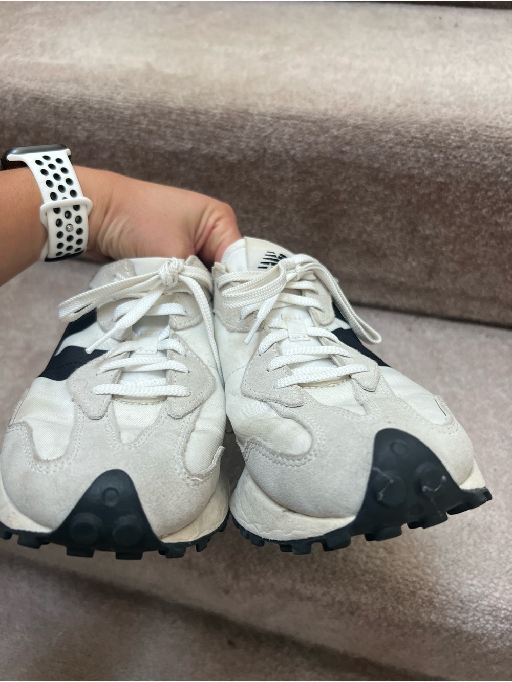 327 New Balance White and Black Women's Sneakers